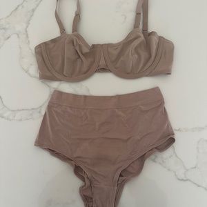 CUUP 34C Balconette Mesh Bra & S Highwaist Underwear Taupe - Laundered not worn